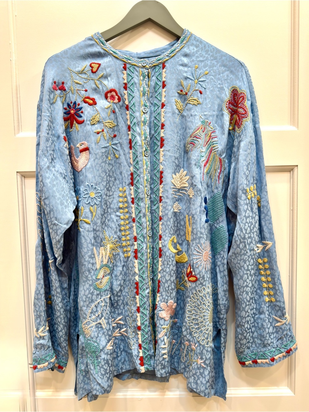 Johnny Was Light Blue Embroidered Boho Tunic